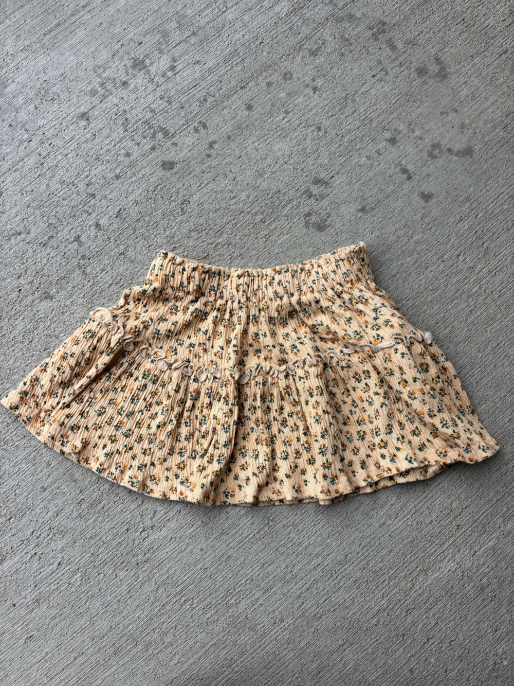 Zara Cream Floral Smocked Tiered Skirt